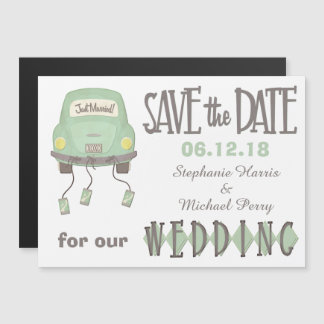 Green Honeymoon Car Save the Date Wedding Magnetische Uitnodiging