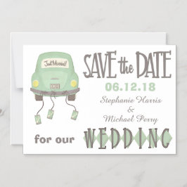 Green Honeymoon Car Save the Date Wedding Magnetische Uitnodiging