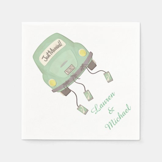 Green Honeymoon Car Wedding Servetten (Voorkant)