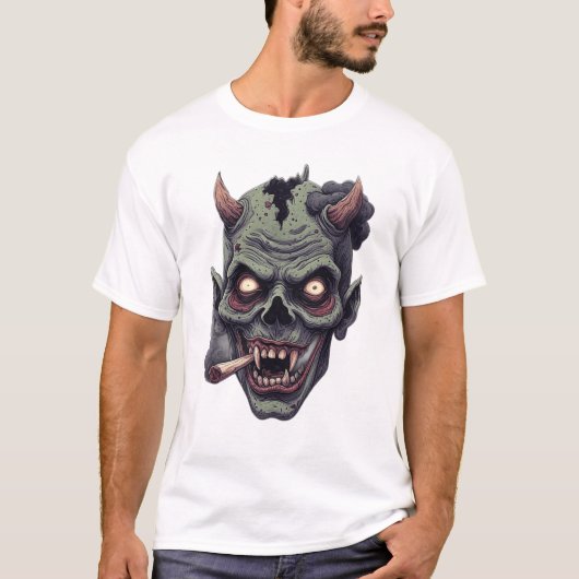 Green Horned Monster Graphic T-shirt (Voorkant)