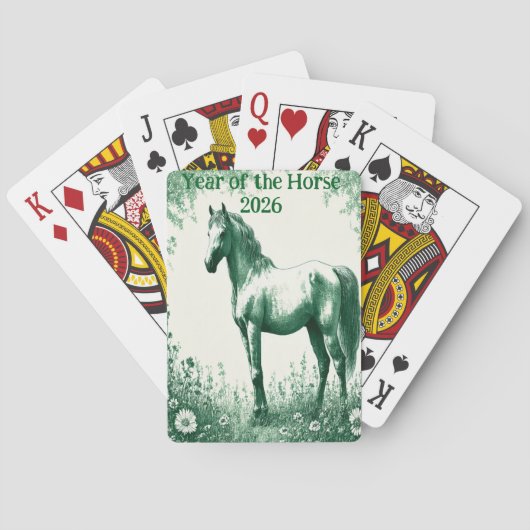 Green Horse Toile de Jouy Customized Playing Cards Pokerkaarten (Achterkant)
