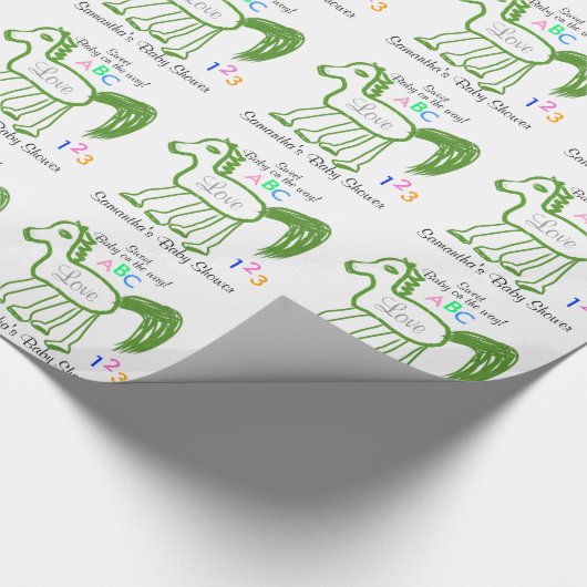 Green Horse Whimsical Baby shower Cadeaupapier (Hoek)