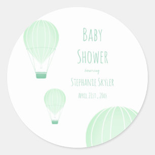 Green Hot Air-ballon BABY SHOWER Ronde Sticker