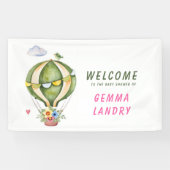 Green Hot Air Balloon Girl Baby shower Welkom Spandoek (Horizontaal)