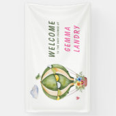 Green Hot Air Balloon Girl Baby shower Welkom Spandoek (Verticaal)