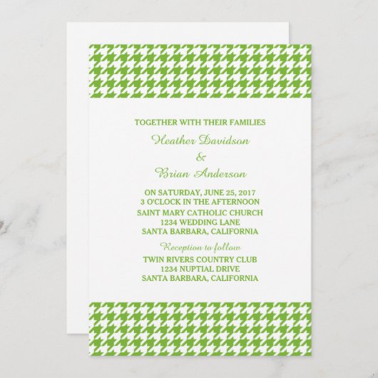 Green Houndstooth Wedding Invite Kaart (Voorkant / Achterkant)