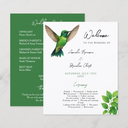 Green Hummingbird Leafy Botanical Border Wedding (Voorkant / Achterkant)
