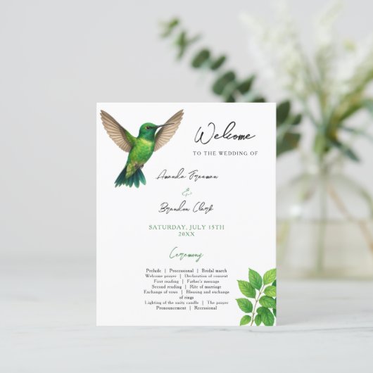 Green Hummingbird Leafy Botanical Border Wedding (Staand voorkant)