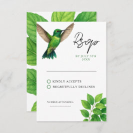Green Hummingbird Leafy Botanical Border Wedding RSVP Kaartje