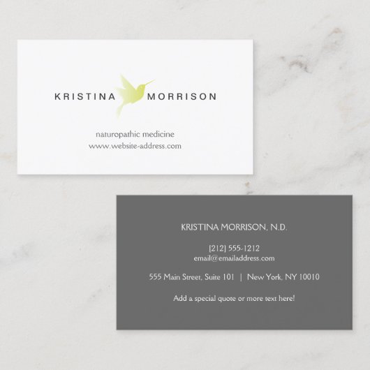 Green Hummingbird Logo Naturopaths, Gezondheidszor Visitekaartje (Voorkant / Achterkant)