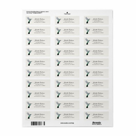 Green Hummingbird Return Address Label (Full Sheet)