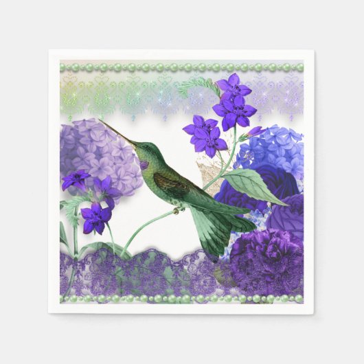 Green Hummingbird with flowers, lace, pearls Servet (Voorkant)