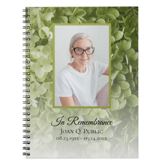 Green Hydrangea Bloemenbegrafenis Memorial Gastenb Notitieboek (Voorkant)
