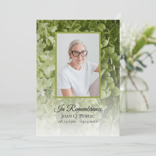 Green Hydrangea Bloemenbegrafenisdienst Programmakaart (Staand voorkant)