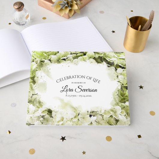 Green Hydrangea Celebration of Life Memorial Gastenboek (Voorkant open)