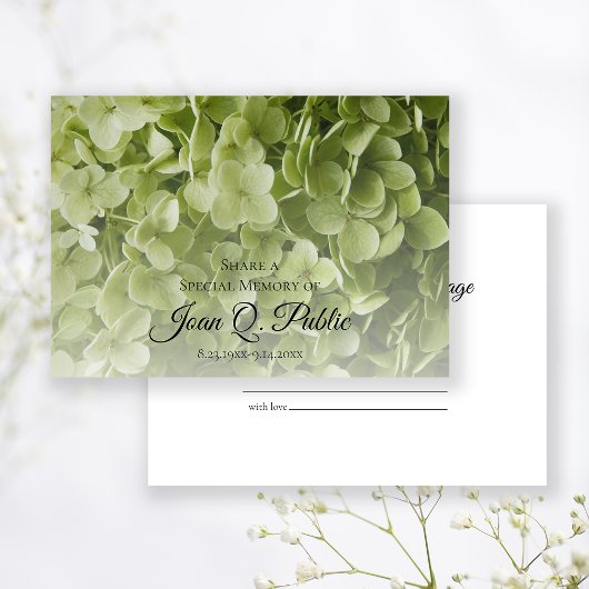 Green Hydrangea Floral Deel een Geheugenbegrafenis Notitiekaartje