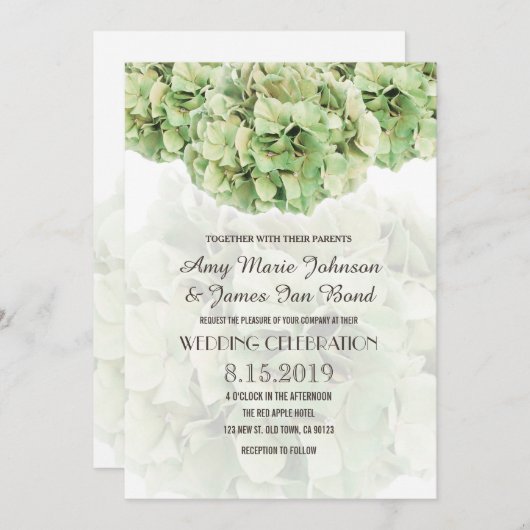 Green Hydrangea Floral Spring Garden Wedding Kaart (Voorkant / Achterkant)