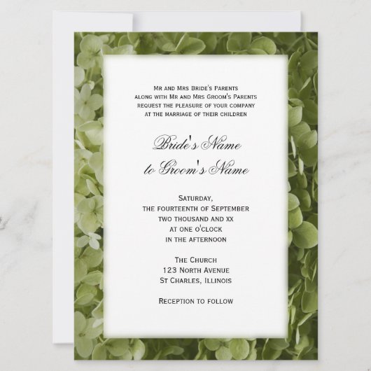 Green Hydrangea Floral Wedding Kaart (Voorkant)