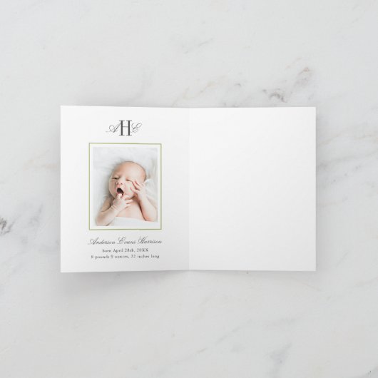 Green Hydrangea Flower Baby Shower Baby Photo Bedankkaart (Binnen)