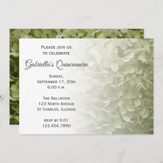 Green Hydrangea Flower Quinceanera Invitation Kaart (Voorkant / Achterkant)