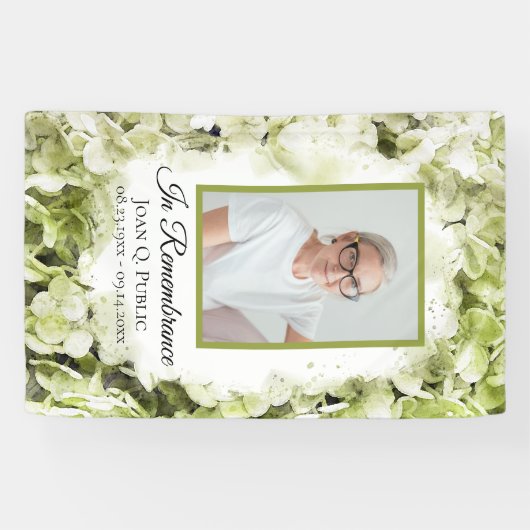Green Hydrangea Flower Waterverf Uitvaartmonument Spandoek (Horizontaal)