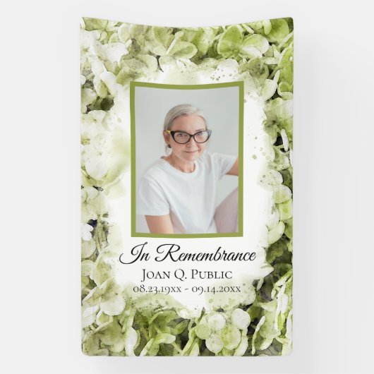 Green Hydrangea Flower Waterverf Uitvaartmonument Spandoek (Verticaal)