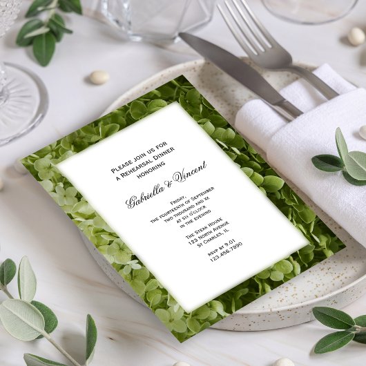 Green Hydrangea Flower Wedding Rehearsal Dinner Kaart