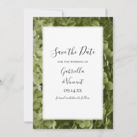 Green Hydrangea Flower Wedding Save the Date (Voorkant)