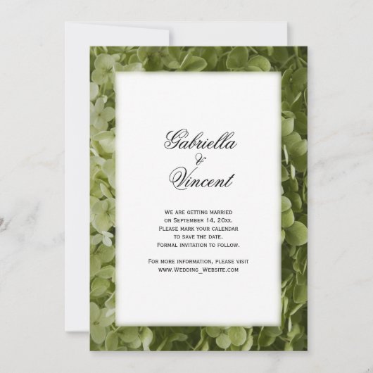 Green Hydrangea Flower Wedding Save the Date (Voorkant)