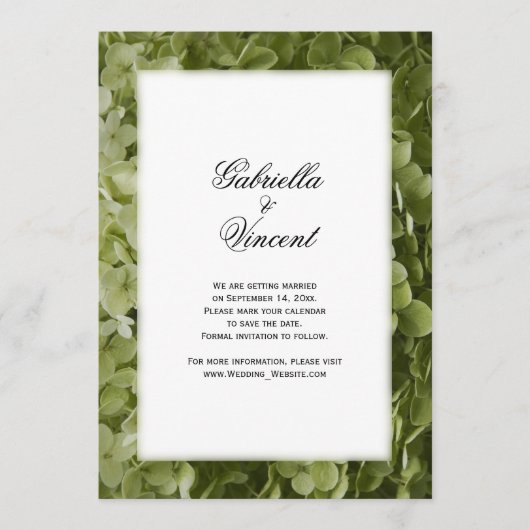 Green Hydrangea Flower Wedding Save the Date (Voorkant)