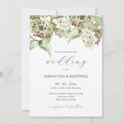 Green Hydrangea Informal Wedding Invitation Kaart (Voorkant)