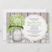 Green Hydrangea Monogram Mason Jar Vrijgezellenfee Kaart (Voorkant)