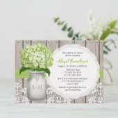 Green Hydrangea Monogram Mason Jar Vrijgezellenfee Kaart (Staand voorkant)