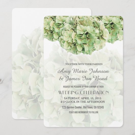 Green Hydrangea Spring Garden Wedding Invites Kaart (Voorkant / Achterkant)