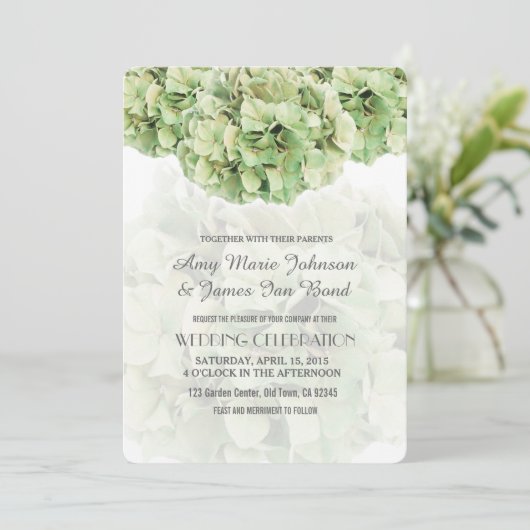 Green Hydrangea Spring Garden Wedding Invites Kaart (Staand voorkant)
