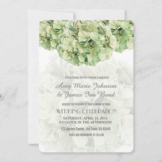 Green Hydrangea Spring Garden Wedding Invites Kaart (Voorkant)
