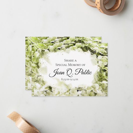 Green Hydrangea Waterverf Deel een Geheugenbegrafe Notitiekaartje (Voorkant / Achterkant in situ)