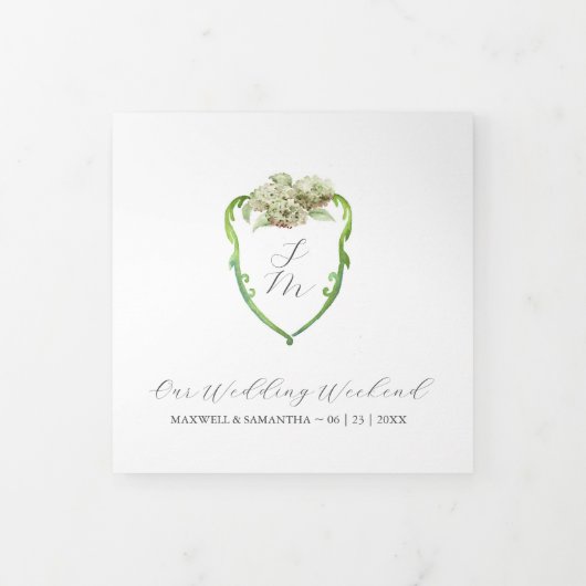 Green Hydrangea Wedding Day Schedule  Drieluik Aankondiging (Cover)