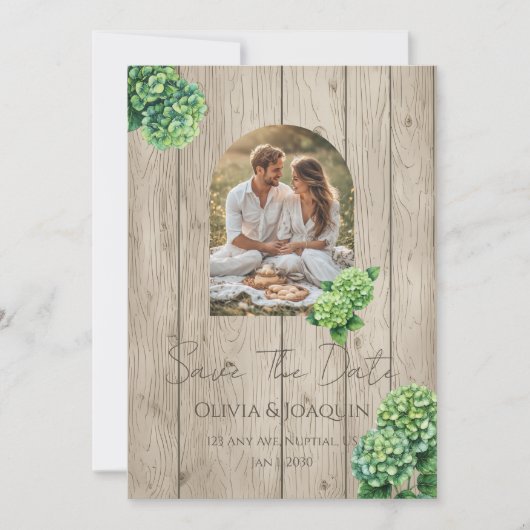 Green Hydrangea Wedding Invitation Kaart (Voorkant)