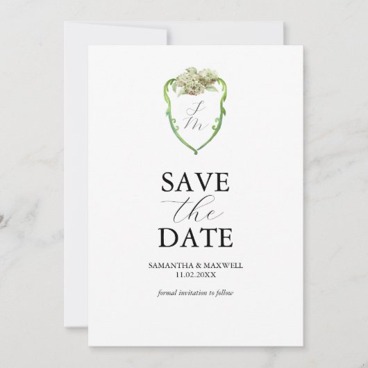 Green Hydrangea Wedding Monogram Save The Dates Save The Date (Voorkant)