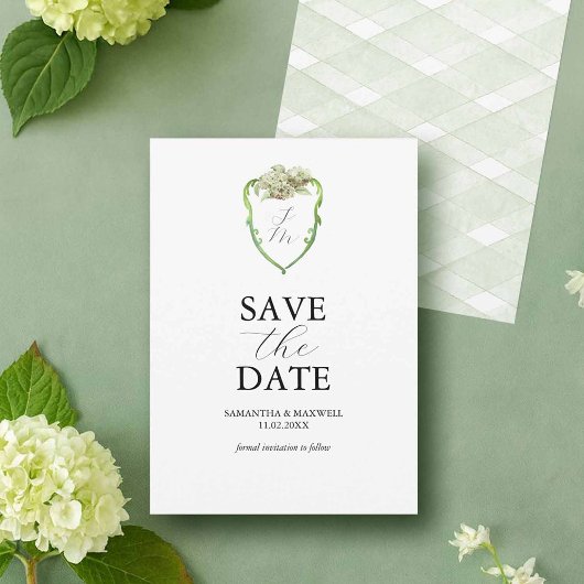 Green Hydrangea Wedding Monogram Save The Dates Save The Date
