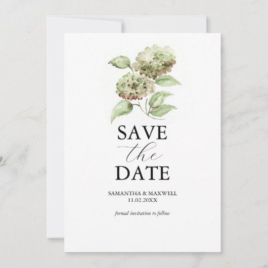 Green Hydrangea Wedding Save The Dates Save The Date (Voorkant)