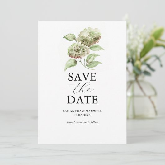 Green Hydrangea Wedding Save The Dates Save The Date (Staand voorkant)