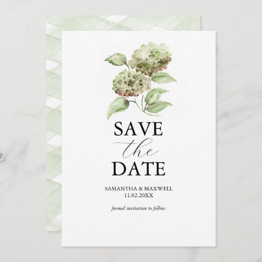 Green Hydrangea Wedding Save The Dates Save The Date (Voorkant / Achterkant)