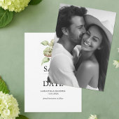 Green Hydrangea Wedding Save The Dates with Photo Save The Date