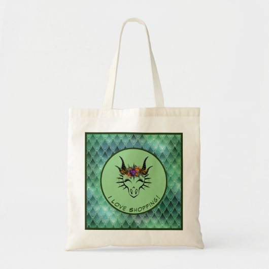 Green I Love Shopping Dragon Head & Scales Tote Bag (Voorkant)