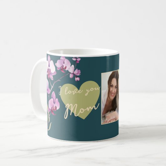 Green I Love You Mom Floral Mother's Day Photo Koffiemok (Voorkant links)