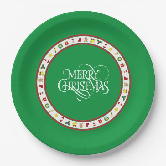 Green Iconic Christmas Paper Plate Papieren Bordje (Voorkant)