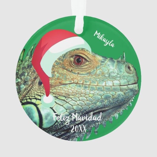 Green Iguana in Santa Hat Ornament (achterkant)