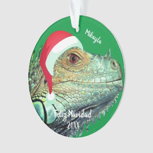 Green Iguana in Santa Hat Ornament (voorkant)